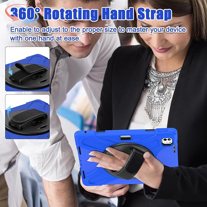 TSQQST Case for iPad Pro 13 Inch M5 2025 / M4 2024 with Screen Protector Heavy Duty Rugged Protective Case with Pencil Holder+Stand+Hand Strap Drop Proof Cover for iPad Pro 13 Blue