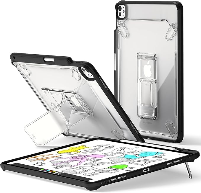Ringke Fusion Sketch Stand for iPad Pro 13 Inch Case (M4 2024 &amp M5 2025) [Cover + Stand] Pencil Holder with Overcharge Prevention Non Yellowing Wobble Free for Writing and Drawing - Black