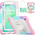 HXCASEAC Case for Samsung Galaxy Tab A11+ Plus Kids 11 Inch Protective with Screen Protector/Hand Strap/Pen Holder Sturdy Shockproof for Samsung A11 Plus Tablet Case Cute for Girls - Rainbow Pink