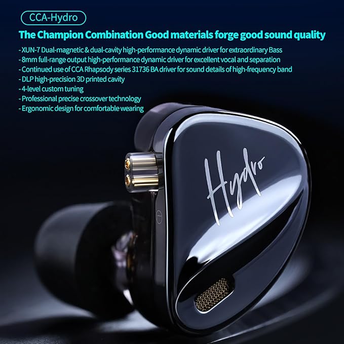 CCA Hydro in Ear Monitor Headphones with 4 Tuning Switches 2DD 8BA Hybrid Driver Gaming Earbuds HiFi Bass IEM Earphones for Musicians Singers Audio Engineers Audiophile Dj Drummers