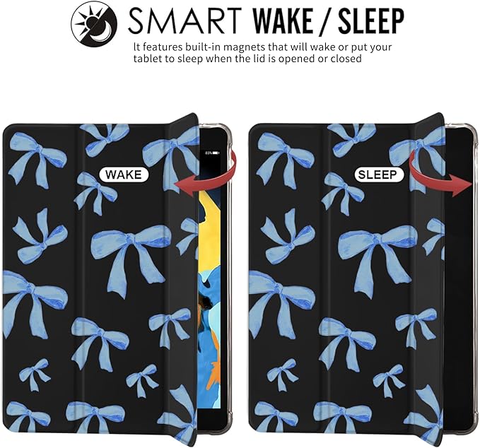 JOYLAND Dark Blue Bow Pad Case Black Case for iPad 5th/6th Generationwith Pencil Holder-Auto Wake/SleepAnti-Scratch Shockproof Premium Folio Stand Case for iPad 9.7 inch