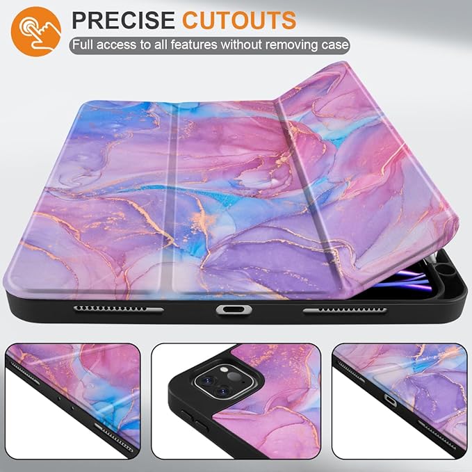 MEEgoodo Case for iPad Pro 12.9 Case M2 6th/5th/4th/3rd Generation 2022 2021 2020 2018 Protective Tablet Cover with Soft Back Shell for Kids Pink Marble Texture