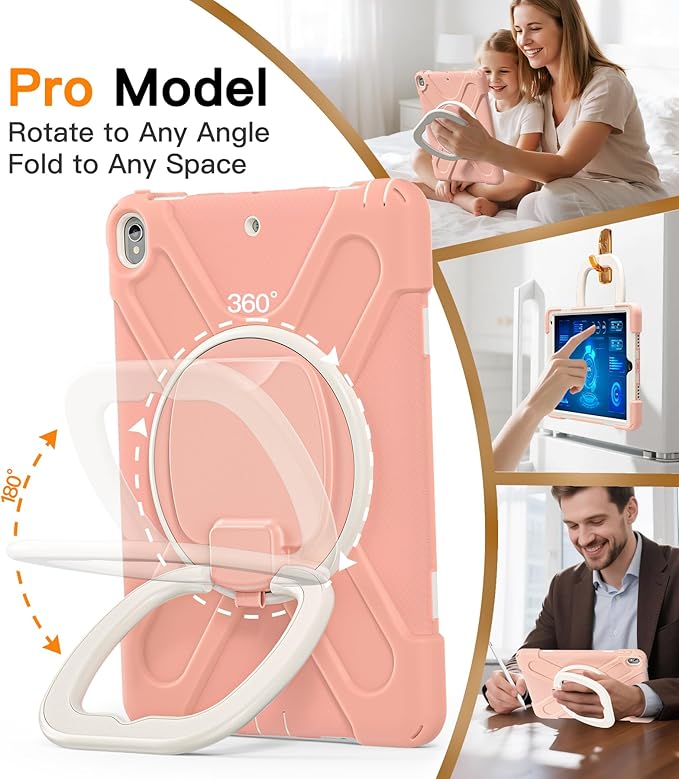 BATYUE 10.5 inch Case for ipad Air 3rd Generation 2019 / ipad pro 10.5 2017 Rugged Heavy Duty Protective Cover with Pencil Holder 360° Swivel Stand Shoulder Strap for Kids (Rose Gold)