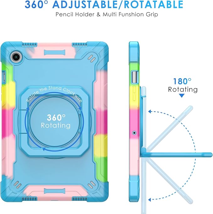 DETUOSI Case for Samsung Galaxy Tab A8 10.5 inch 2022 Galaxy Tab A8 Shockproof Case with 360°Rotatable Stand &amp Shoulder Strap Heavy Duty Case for SM-X200/X205/X207 Camouflage Blue