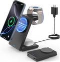 Wireless Charger Magnetic for Apple Devices - JoyGeek 3 in 1 Foldable Charging Station for Magsafe Compatible with iPhone 16 15 14 13 12 Pro Max Plus Apple Watch 10 9 8 7 6 5 4 SE AirPods 4/3/2/Pro