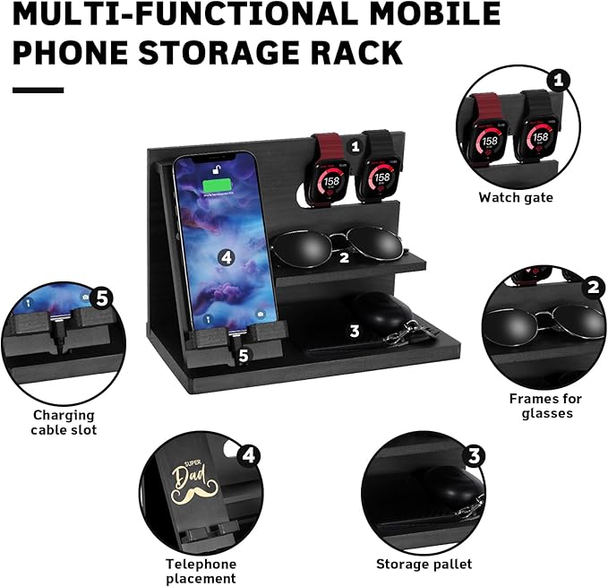Fathers Day for Dad Dad Birthday Gifts Wood Phone Docking Station Nightstand Organizer Gifts for Dad Christmas Father's Day Dad Gifts from Daughter Son Organiser Birthday Presents for Dad