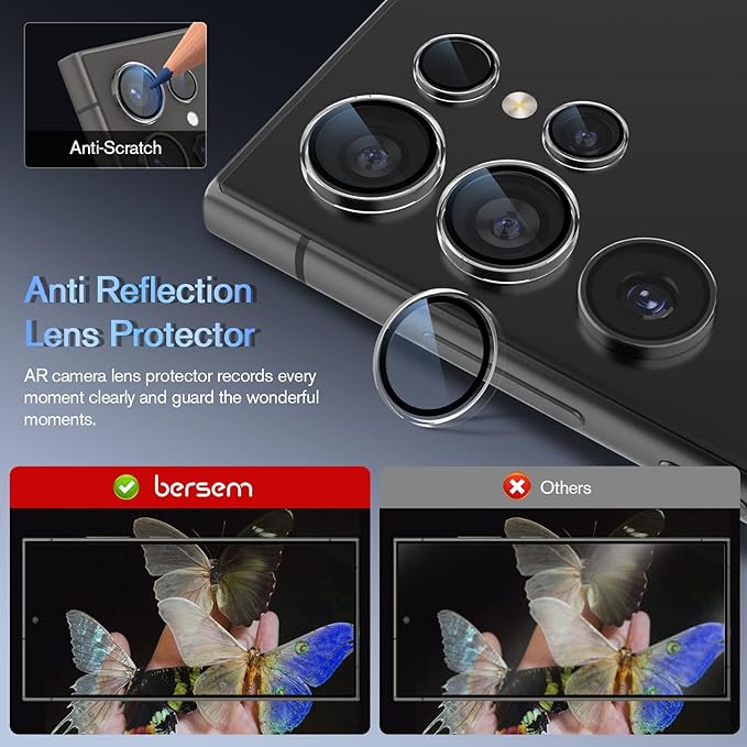 bersem 3 Pack for Samsung Galaxy S24 Ultra Screen Protector + 1 Pack Camera Lens Protector 9H+ Tempered Glass Film with Customized Installation Tray Military Grade Shatterproof HD Clear