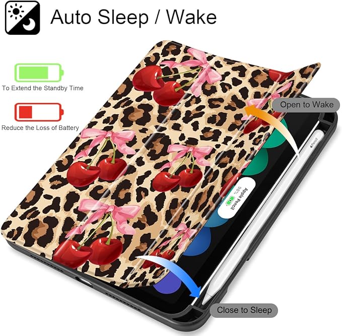 May Chen Slim Case for iPad mini 7 (A17 Pro 7th Generation) 2024 / iPad mini 6 (6th Gen) 8.3 Inch [Built-in Pencil Holder] Shockproof Cover Clear Clear Back Shell Auto Wake/Sleep Cherry &amp Cheet