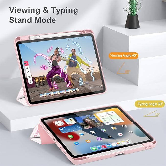 May Chen Case for iPad Pro 11-Inch M5/M4 2025/2024 (6th/5th Generation) Clear Transparent Print Back Shell Slim Stand Shockproof Tablet Cover Auto Wake/Sleep Bowknot Kitten