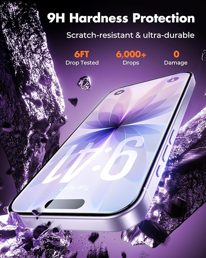 UNBREAKcable iPhone 17 Screen Protector 3-Pack with Camera Protection | 9H Hardness | HD Clarity | Anti-Fingerprint | Case Friendly | 6.3 Inch | 3 Tempered Glass + 3 Camera Lens Protectors