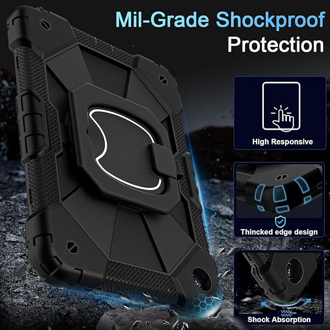Case for Samsung Galaxy Tab A11+/A9+ Plus 11 Inch with Screen Protector/Rotating Stand/Pen HolderMilitary Grade Shockproof Cover for Galaxy Tab A11 Plus /A9 Plus CasesBlack