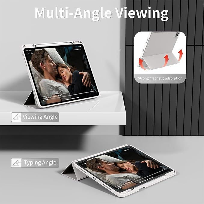 for iPad Pro 13 inch Case (M5/M4) 2025/2024 Slim Protective Cover with Pencil Holder Soft TPU Back Cover Trifold Stand Auto Wake/Sleep A2925 A2926 A3007 A3362 A3359 (Gray)