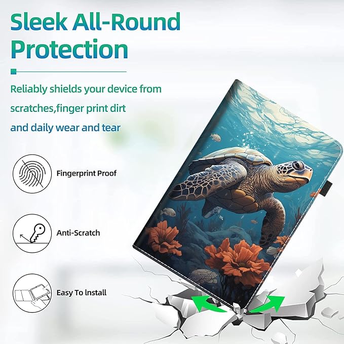 Case for All-New Amazon Kindle Fire HD 10 and Fire HD 10 Plus Tablet (13th/11th Generation 2023/2021 Release) 10.1 Slim Folding Stand Cover with Auto Wake/Sleep Sea Turtle