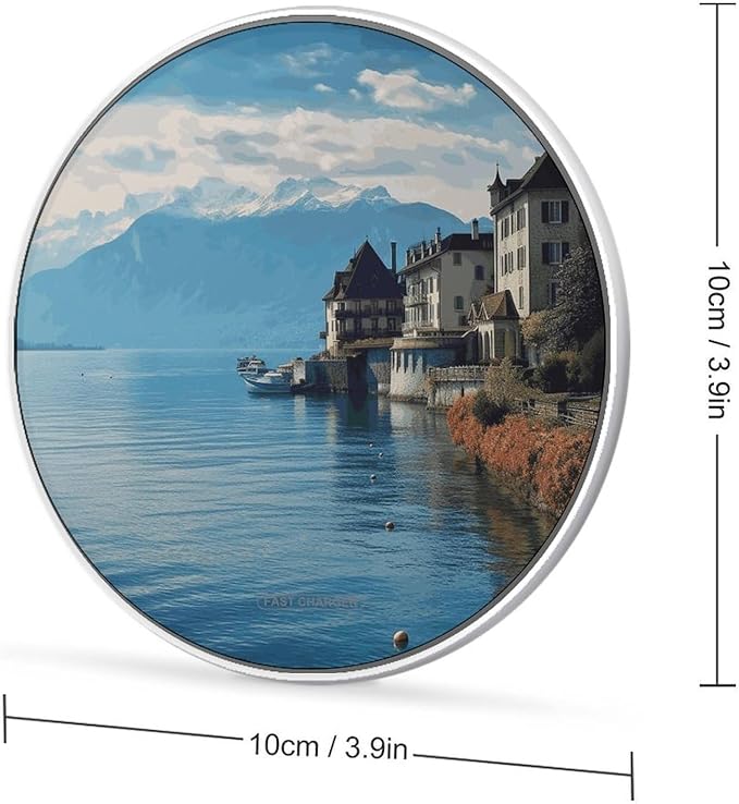 Lake Geneva Switzerland Wireless Charger Fast Wireless Charging Pad with USB Cable 10W Anti-Slip Magnetic Wireless Charger Portable Slim Charger Puck Travel Charging Station