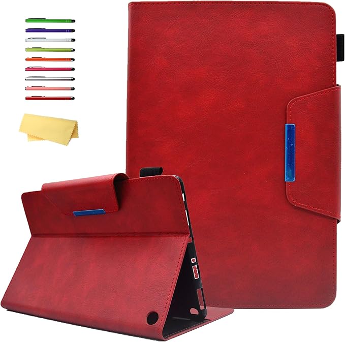Folio Case for Amazon Kindle Fire HD 8/Fire HD 8 Plus (12th/10th Generation 2024/2022/2020) 8 UUcovers PU Leather Magnetic Smart Cover with Stand/Pencil Holder/Pockets [Auto Sleep/Wake] Red