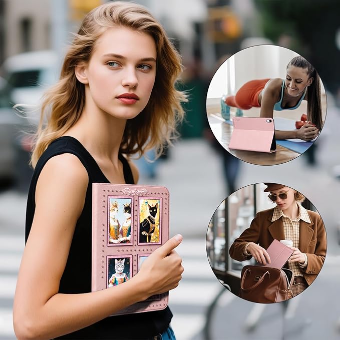 Tablet Case for iPad (A16) 11th Gen. 11 Inch 2025 iPad 10th Gen. 10.9 Inch 2022Vintage Style Women Girls Aesthetic Protective Smart Folio CoverAuto Sleep/WakePink