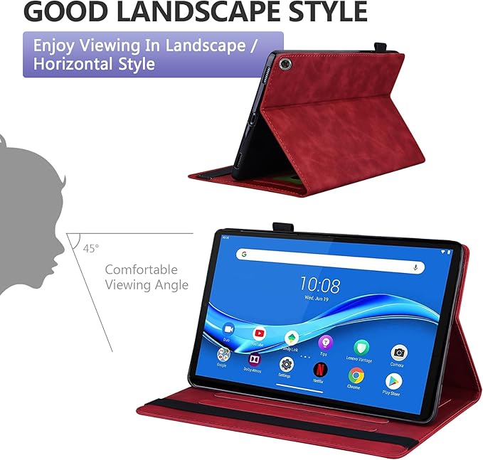 Dteck Folio Case for All-New Amazon Fire HD 10 and 10 Plus Tablet (13th/11th Generation 2023/2021 Release)Premium PU Leather Slim Flip Stand Magnetic Pocket Wallet Cover with Pencil Holder Red