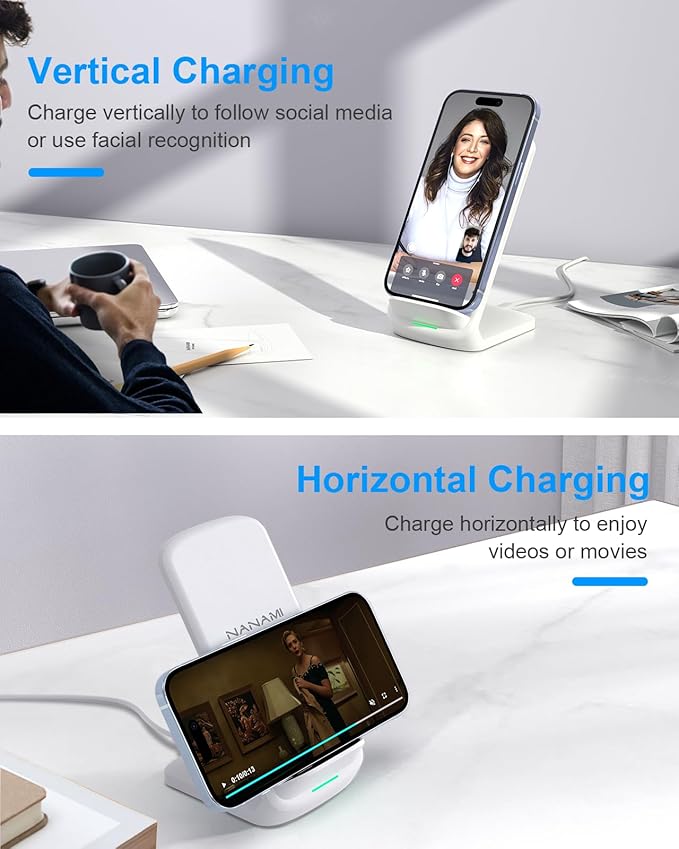 NANAMI Fast Wireless Charger 10W Max Wireless Charging Stand with PD20W Adapter Charger Compatible for iPhone 17/17 Air/17 Pro/17 Pro Max/16/15/14/13/12Samsung Galaxy S26/S25/S24/S23/S22/S21/Note 20
