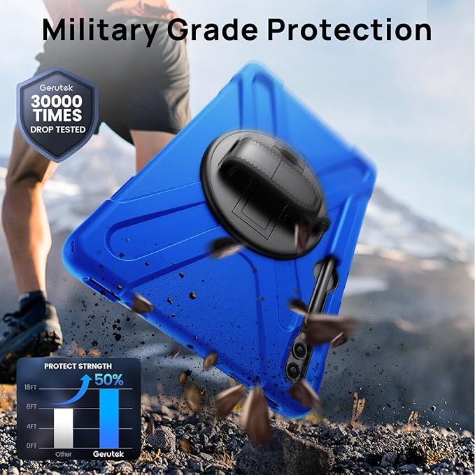 Gerutek Case for Samsung Galaxy Tab S10 Plus/S9 Plus/S9 FE Plus/S8 Plus/S7 Plus/S7 FE 12.4 inch Full-Body Drop Protective Case with Screen Protector Pencil Holder Rotating Hand Stand Strap Blue