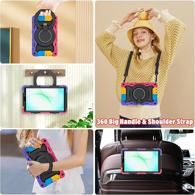 ROISKIN for Samsung Galaxy Tab A11 8.7 Inch 2025 Galaxy Tab A9 8.7 Inch 2023 with HD Screen Protector &amp Shoulder Strap 360 Kickstand &amp Handle Heavy Duty Military Drop Case-Kids Friendly