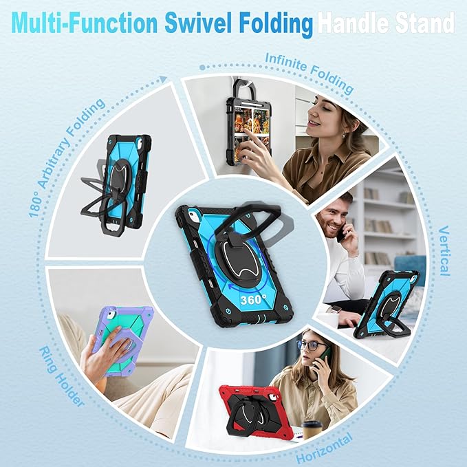 WESOROL for iPad Air 13 Inch Case M3/M2 2025/2024 with Pencil Holder/Screen Protector/360° Rotating StandMilitary Grade Shockproof Cover for iPad Air Case 13 Inch Black Blue