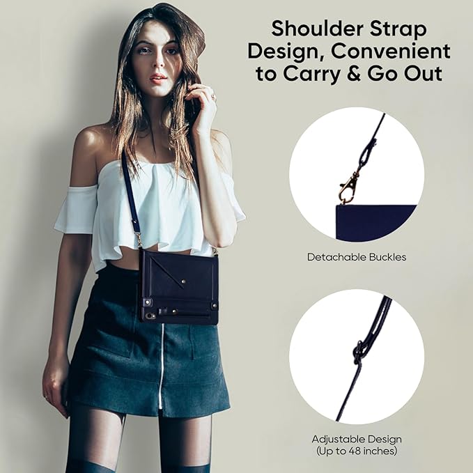 Tablet Carrying Shoulder Bag Case for Samsung Galaxy Tab S11 Inch 2025 SM-X730 X736B PU Leather Hand Strap Crossbody Shoulder Strap Cards Holder Pocket S Pen Holder Stand CaseBlue