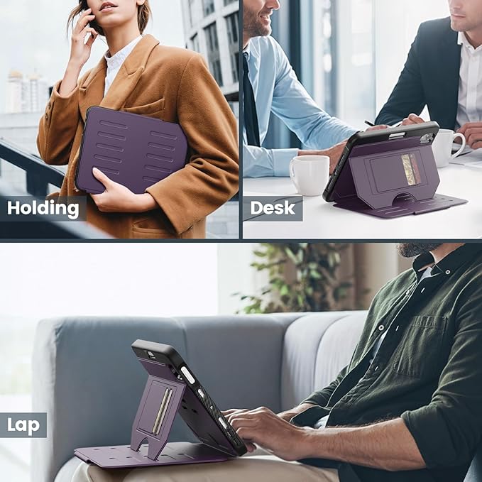 Case for iPad mini 7 (A17 Pro) 2024/ Mini 6 2021 8.3 Inch: Shockproof Rugged Protective Cover with Pencil Holder Auto Wake/Sleep Magnetic Multi-Angles Stand Card Slot Purple