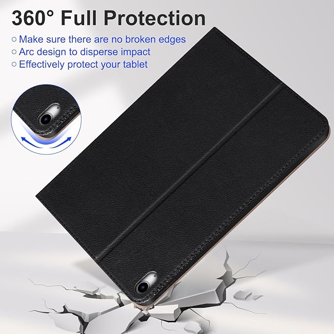 for iPad Air 11 Inch M3 2025/ M2 2024iPad Air 10.9 Inch Case 5th/4th Gen 2022/2020Leather Folio Cover with Auto Wake/Sleep Adjustable StandMultiple View Angles Protection Case-Black