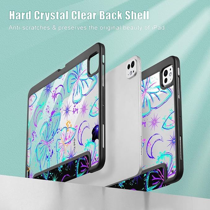 Mektron Case for M5/ M4 iPad Pro 11 inch 2025/2024 with Pencil Holder Compatible Models: A3357/A3358/A3359/A2836/A2837/A3006 Shockproof Cover Clear Shell Fantasy Butterfly