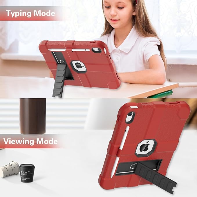 Case for iPad (A16) 11th Generation 11 Inch 2025 / iPad 10th Generation 10.9 Inch 2022 Rugged Heavy Duty Protective Cover [Built-in Pencil Holder ] for iPad 11/10 Gen (Red)