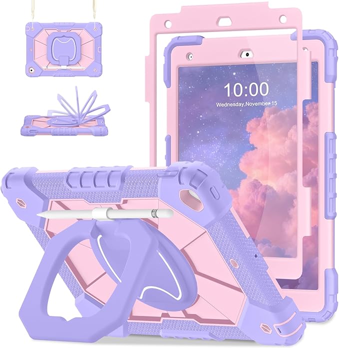 Case for iPad 9th/8th/7th Generation 10.2 Inch iPad Case 9th Generation with Screen Protector/Rotate Stand/Pen HolderMilitary Grade Shockproof i Pad 9th/8th/7th Gen CasesPurple Rose