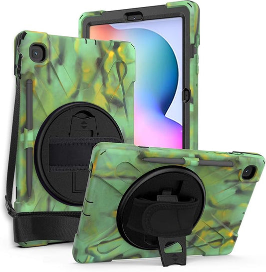 KIQ Shield Series Galaxy S6 Lite Case Heavy Duty Tablet Shockproof Rugged Tab S6 Lite Cover W/Stand Shoulder Strap for Samsung Galaxy Tab S6 Lite 10.4 Inch 2022/2020 P610/P613/P615/P619 - Camouflage