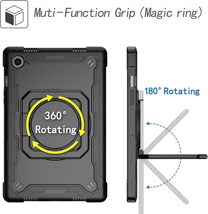 Dteck for Samsung Galaxy Tab A8 (SM-X200/X205) Tablet Case 10.5 2022 Release Shockproof Sturdy Rugged Case for Kids with Rotate Handle and Kickstand Protective Cute Cover with Shoulder Strap Black