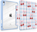 DONGKE Case for iPad (A16) 11th Generation 11 inch 2025 &amp iPad 10th Gen 10.9 inch 2022 [Built-in Pencil Holder] Clear Acrylic Back Trifold Stand Smart Cover Auto Sleep/Wake Blue Cherry