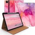 Case for iPad Pro 12.9 6th/5th/4th/3rd Generation 2022/2021/2020/2018 PU Leather 12.9 Cover with Pencil Holder/Multi-Angle Stand/Pocket Auto Wake/SleepMarble Pink
