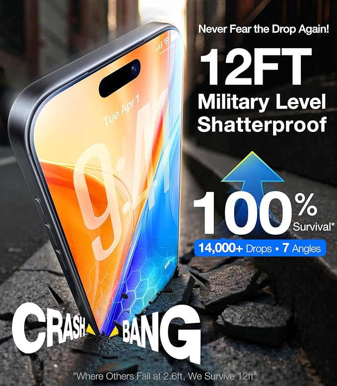 UltraGlass TOP 9H+ Armor for iPhone 15 Pro Screen Protector [NO.1 Military Grade Shatterproof] Screen Protector 15 Pro Tempered Glass Full Coverage [Longest Durable] Easy Installation 2 Pack