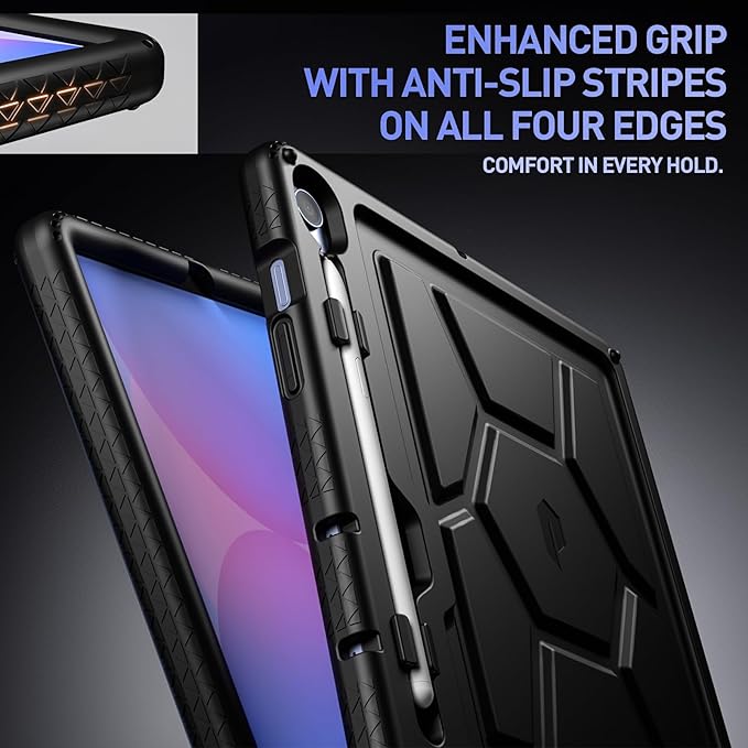 Poetic TurtleSkin Case for Samsung Galaxy Tab S10 FE Plus (2025 Release) 13.1 inch Case with S Pen Holder Heavy Duty Shockproof Kids Friendly Protective Silicone Cover Black