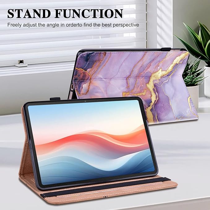 Case for iPad Pro 13 Inch (M5/M4) 2025/2024 Auto Wake/Sleep with Pencil Holder Multiangle Stand Wallet Design CoverPurple Marble