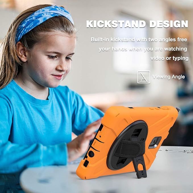 Case for Samsung Galaxy Tab Active 3 8 T570 T575 T577 Heavy Duty Shockproof Rugged 3 Layer Kids Durable Case with 360 Swivel Kickstand Shoulder Strap &amp Hand Strap (Orange)