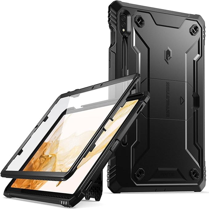 Poetic Revolution Series for Samsung Galaxy Tab S7 Tablet Case 11 Inch Model SM-T870/ SM-T875 (2020 Release) Full-Body Heavy Duty Case Built-in-Screen Protector Black