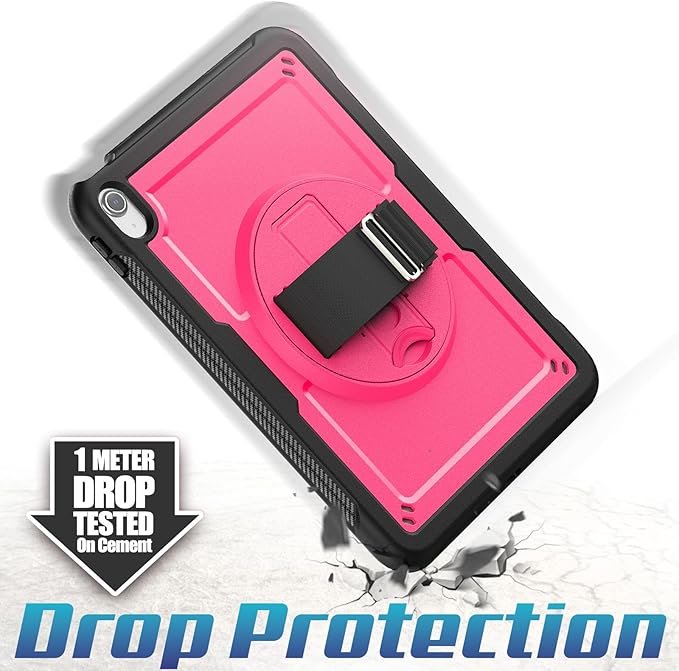 SEYMAC stock Case for iPad A16 11-inch Case 2025/ for iPad 11th/ 10th Generation 10.9'' 2022 Protective with Screen Protector Pen Holder Rotate Stand Loop Nylon Hand Strap Shoulder Strap Rose