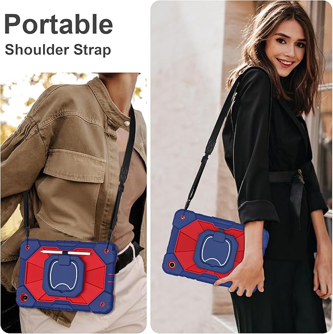 for Galaxy Tab A11+ Plus/A9+ Case 11” Rugged Case for Samsung Galaxy A11 Plus/ A9 Plus Tablet with 360 Rotating Stand Screen Protector Shoulder Strap Pen Holder 2025/2023 Model Navy Red
