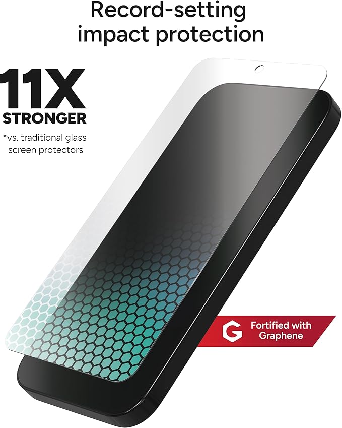 ZAGG XTR4 Screen Protector for iPhone 17e/ 16e/ 14/13/ 13 Pro - 11x Stronger Tempered Glass Blue Light Filtration Anti-Reflective Technology Graphene Reinforced InvisibleShield Easy Installation