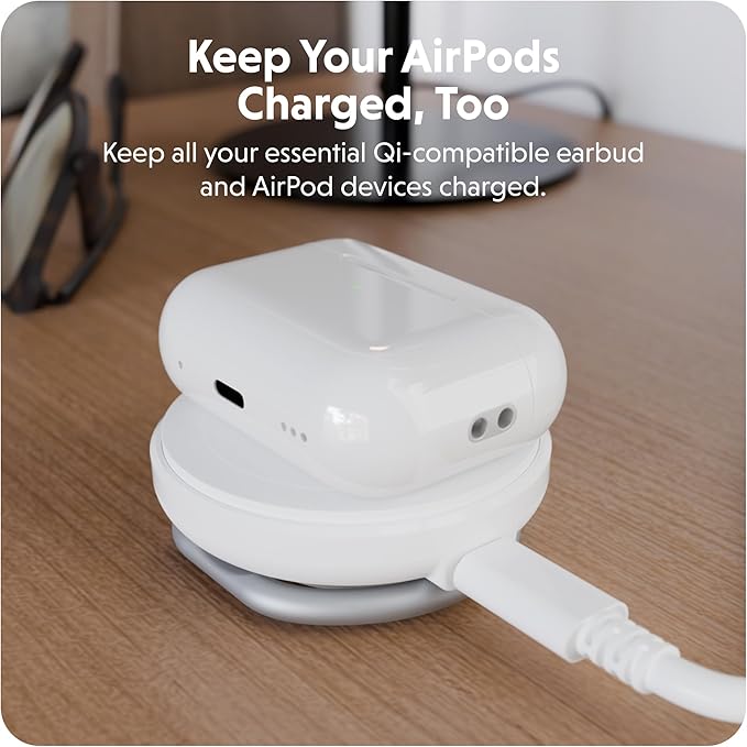 HyperJuice 2-in-1 Wireless Charger Qi2 Magnetic Stand — Fast Wireless Charger for iPhone Apple Watch &amp Qi Compatible Devices — Compact Adjustable 2 in 1 Charging Station Apple w/Built-in Kicksta