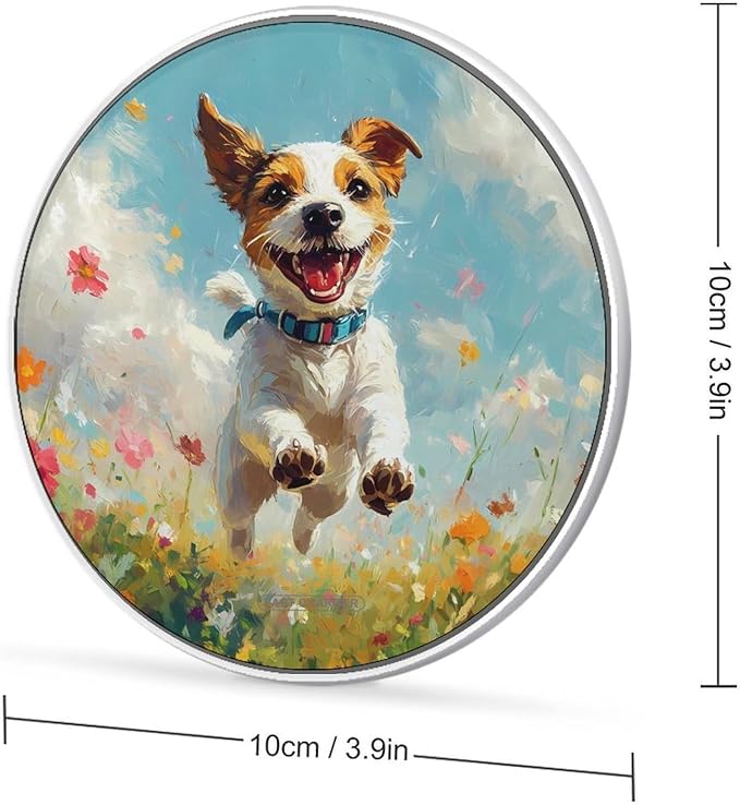 Happy Jack Russell Terrier Dog Running Phone Charger Magnetic Charging Pad Anti-Slip with USB Cable