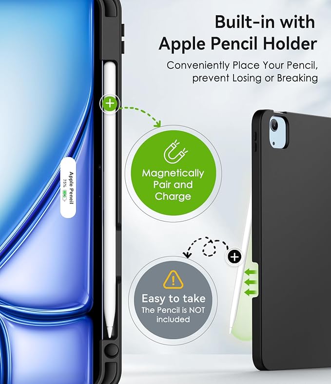 Case for iPad Air 11-inch M3/ M2 (2025/2024) iPad Air 5th/ 4th Generation 10.9'' (2022/2020) iPad Pro 11 (4th/3rd/2nd/1st Gen) Multi-Angle Stand Cover with Pencil Holder Marble Green