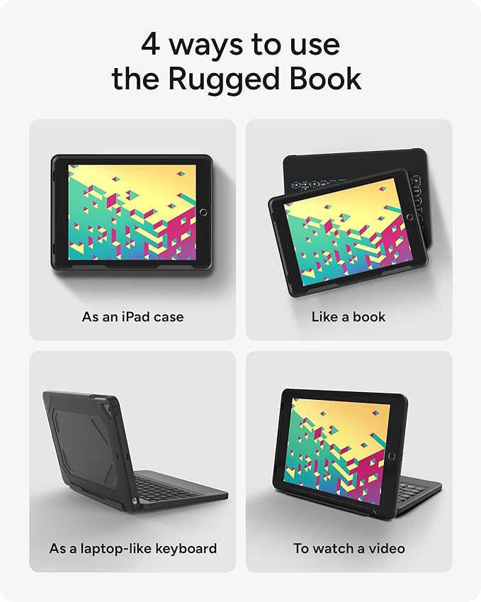 ZAGG Rugged Book Detachable Case with Magnetic-Hinged Backlit Keyboard for iPad Air/Air 2/9.7/9.7 Pro - Multi-Device Bluetooth Pairing - USB-C to USB-C Cable Included Black