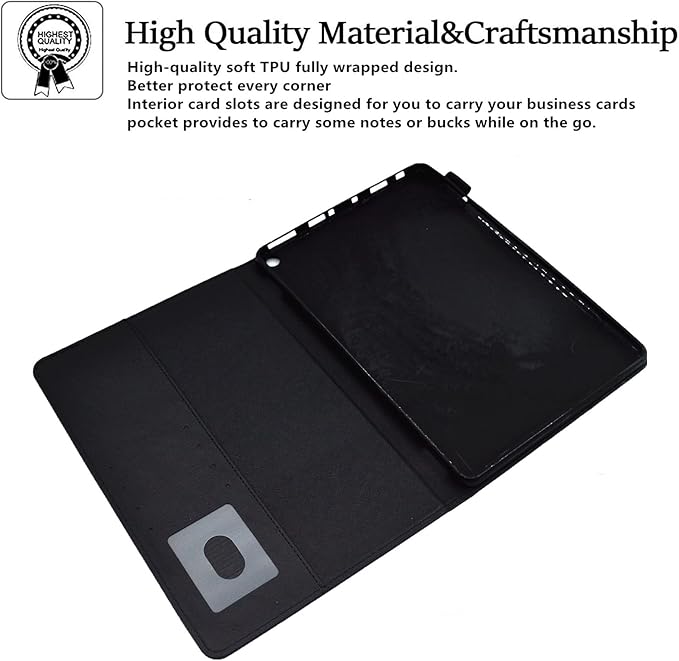 Folio Case for Amazon Kindle Fire HD 8/Fire HD 8 Plus (12th/10th Generation 2024/2022/2020) 8 UUcovers PU Leather Magnetic Smart Cover with Stand/Pencil Holder/Pockets [Auto Sleep/Wake] Black