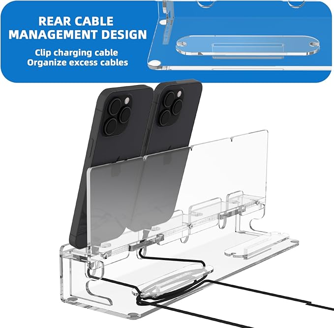 Cell Phone Stand Multiple Phone Holder Organizer Stand for 4 Phones Acrylic Desktop Mobile Phone Docking Station Charging Holder (Clear)