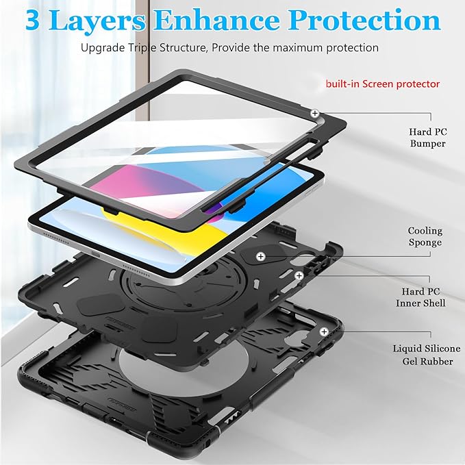 Case for iPad (A16) 11th/10th Generation Case: Protective Cover for iPad 11th Gen 11 Inch 2025 &amp10th Gen 10.9 2022 with Screen Protector- Stand- Shoulder Strap- Handle- Pencil Holder